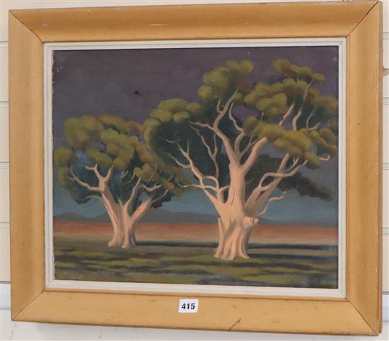 Australian School, oil on canvas, Trees in a landscape, portrait of a lady verso, thought to be Helen Grey-Smith,